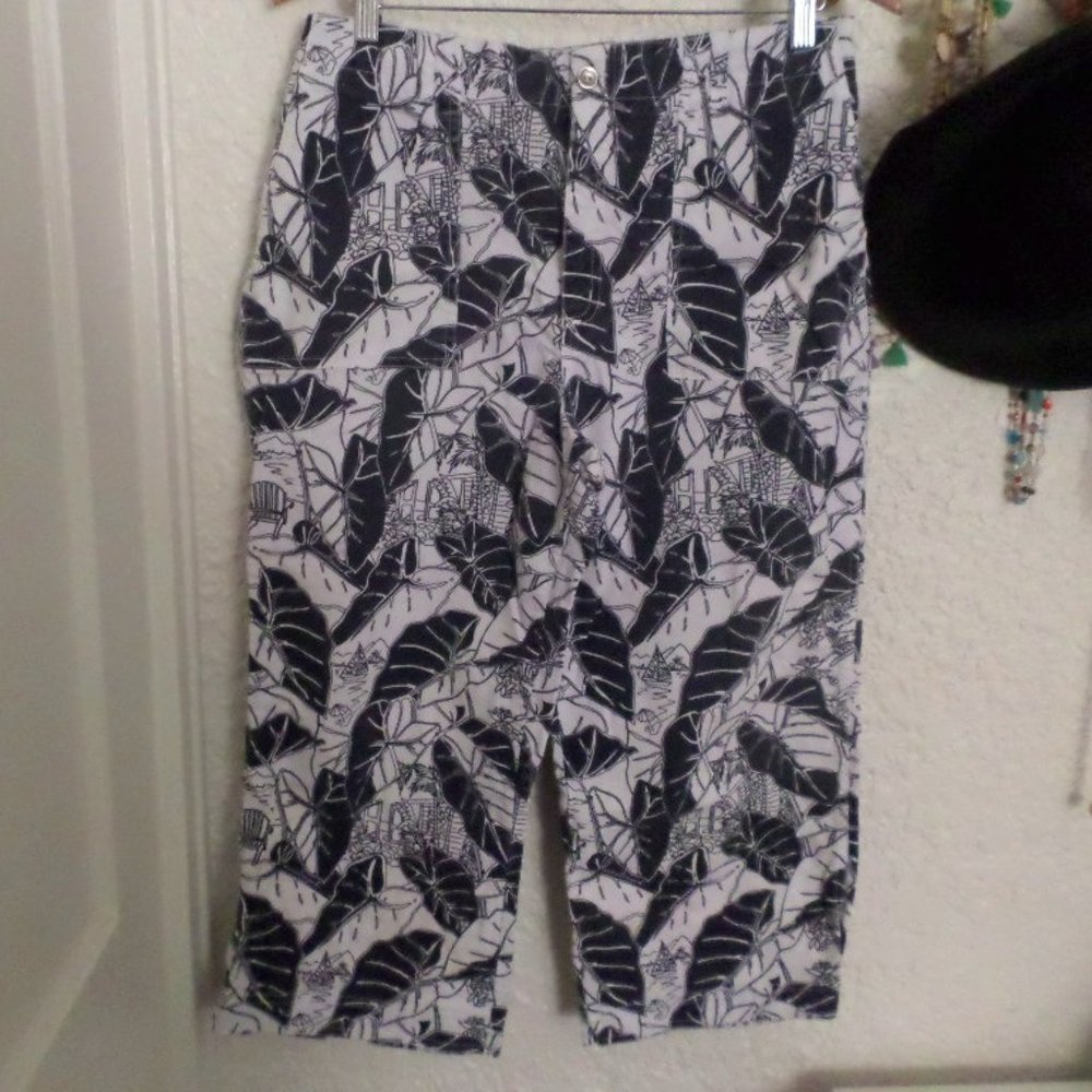 Chico's Design Tropical Print Navy & White Crop Stretch Jeans Chico's 2 M/L